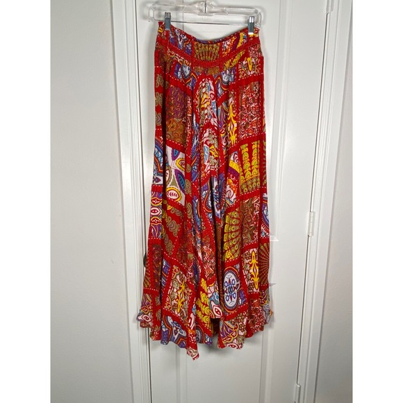 Earthbound Trading Co. Red Colorful Print Maxi Skirt Bohemian Festival Womens - Picture 4 of 7